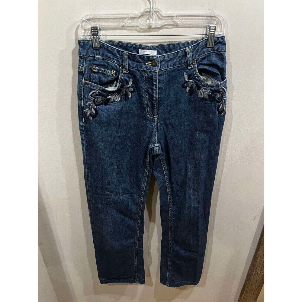 Charter Club Jeans Womens 4 Straight Laura Fit Blue High Rise Embroidered Denim